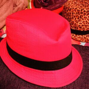 Claires Pink with black band Fedora, Womens, OS, New